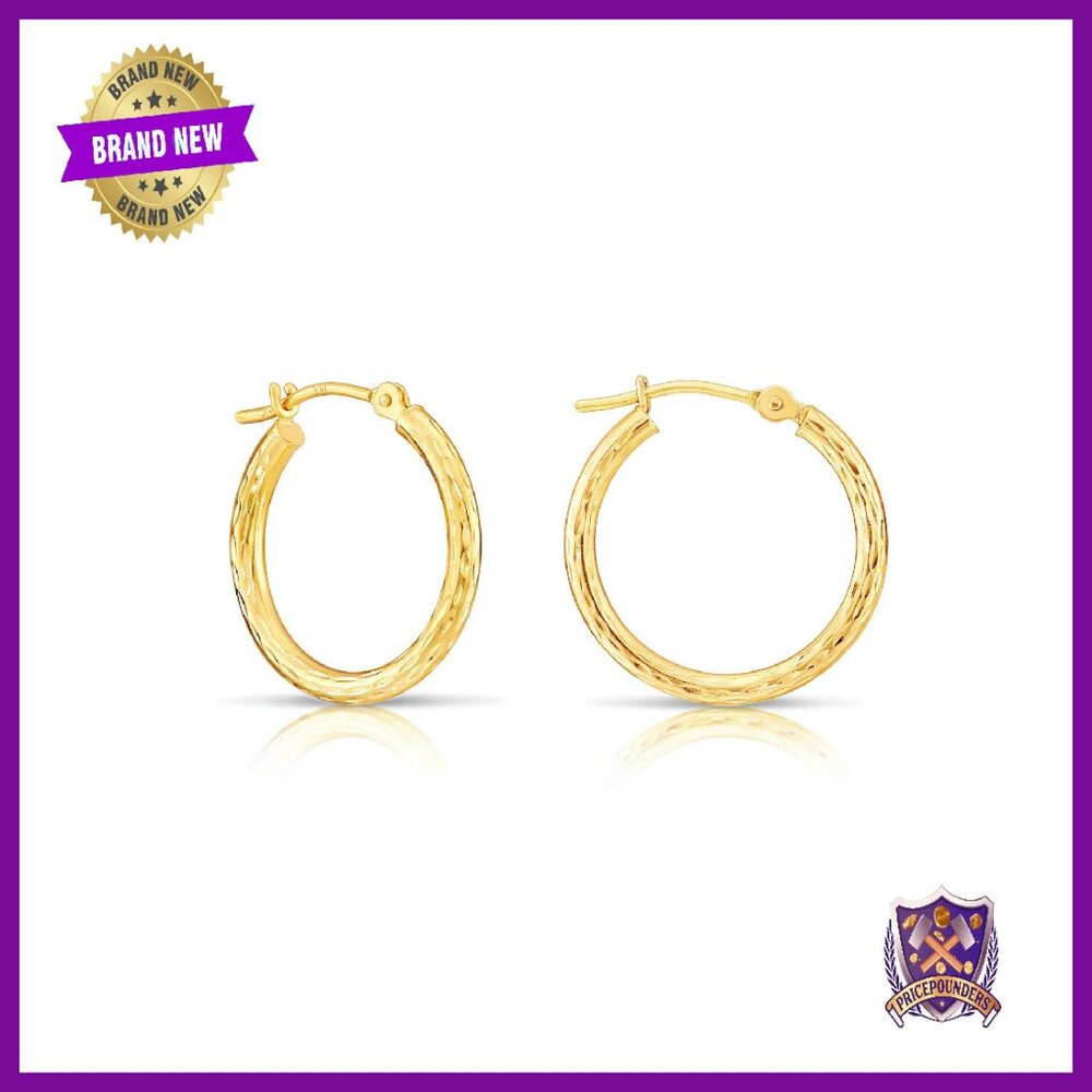14k Yellow Gold Diamond-Cut Hoop Earrings 18mm Click Closure
